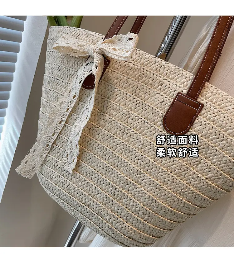 Women Straw tote bag large capacity 2025 vacation beach bag — feature 3