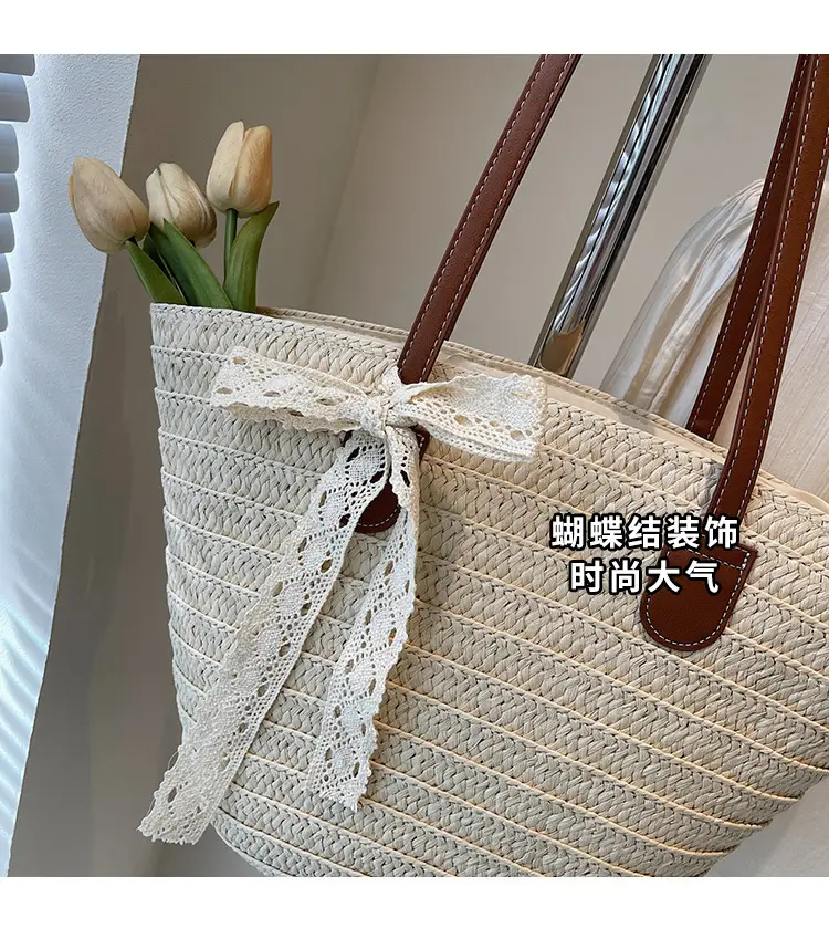 Women Straw tote bag large capacity 2025 vacation beach bag — feature 4