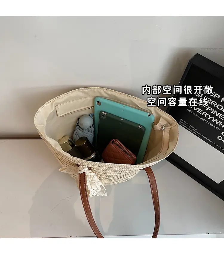Women Straw tote bag large capacity 2025 vacation beach bag — feature 7