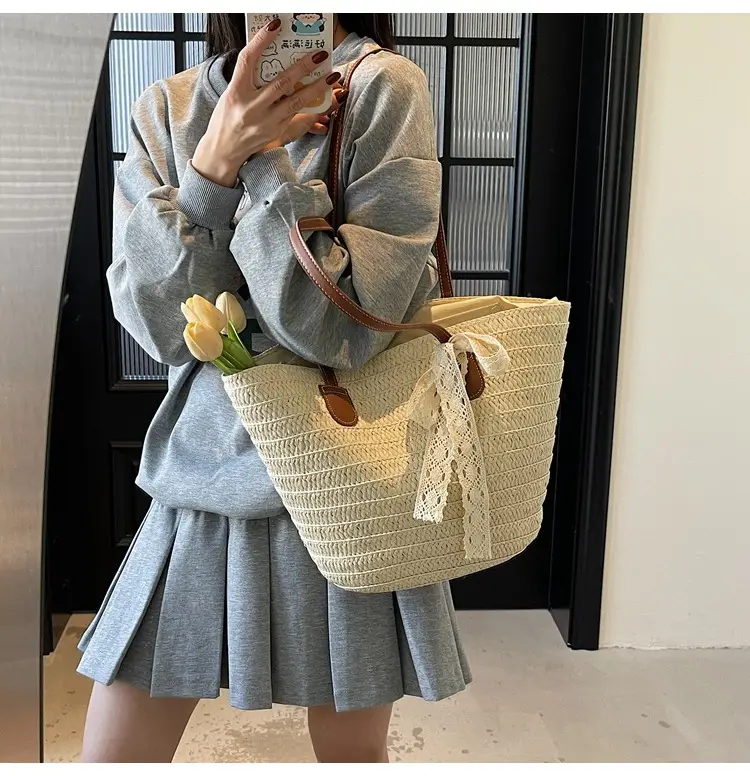 Women Straw tote bag large capacity 2025 vacation beach bag — feature 8