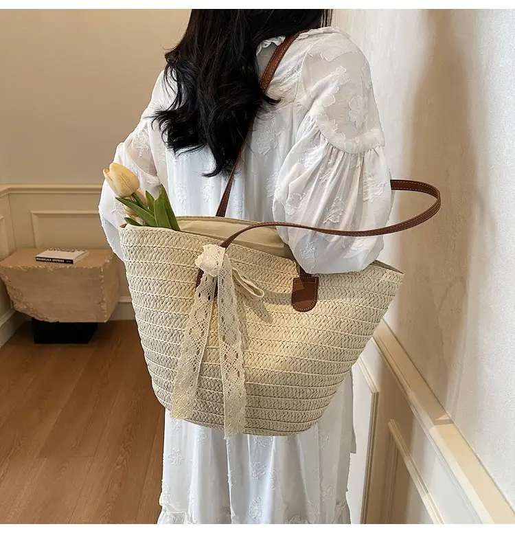 Women Straw tote bag large capacity 2025 vacation beach bag — feature 9