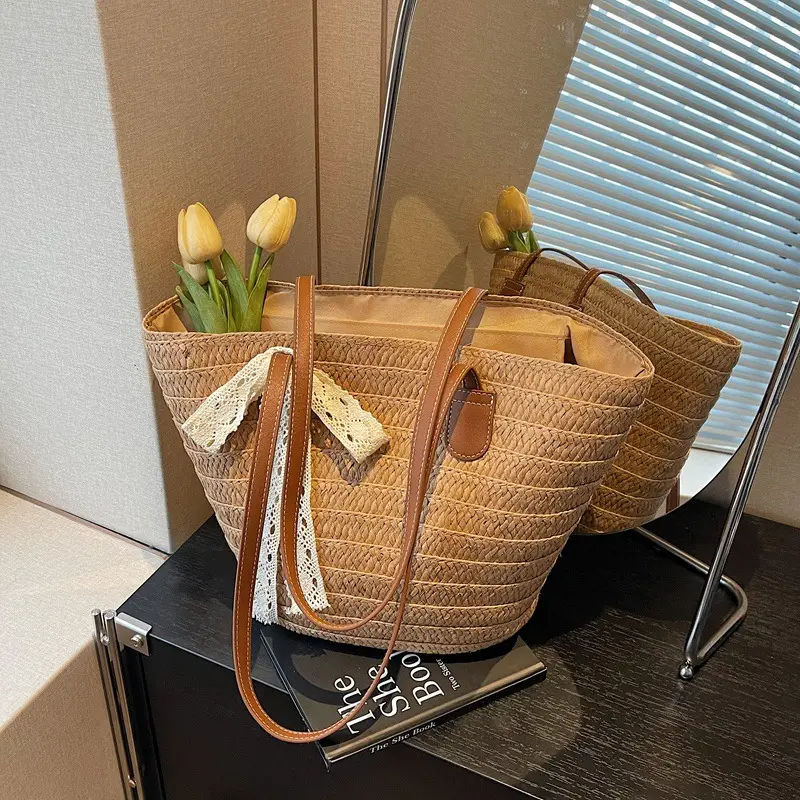 Women Straw tote bag large capacity 2025 vacation beach bag
