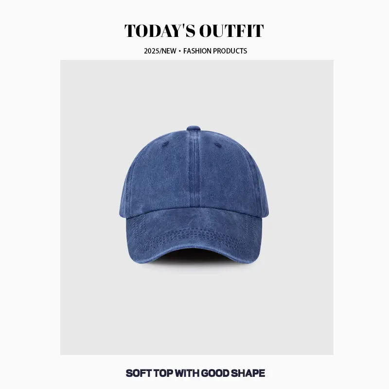 Women Vintage Wash Denim Duckbill Cap with Metal Buckle - Image 9
