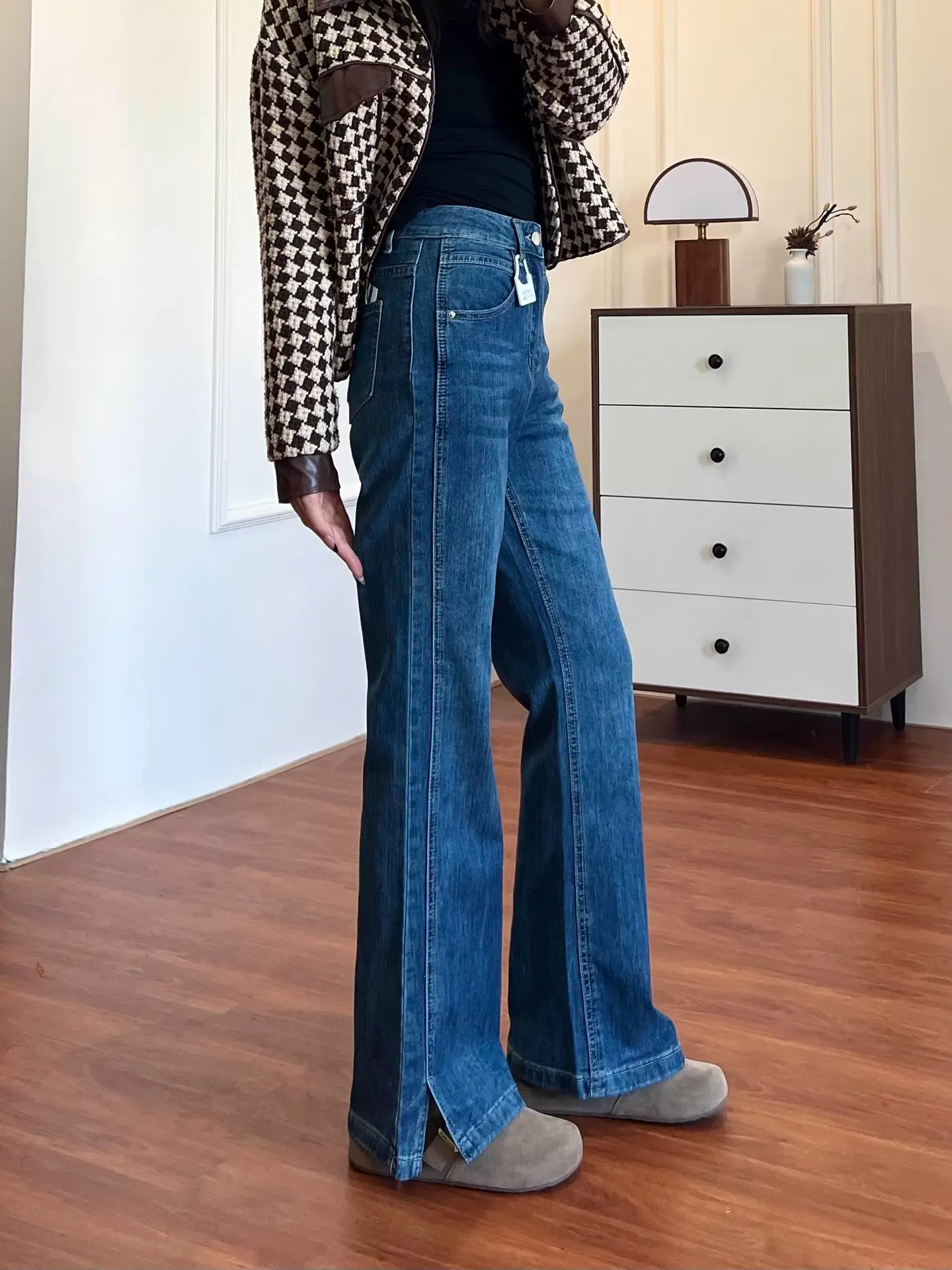 Dark Blue Split Micro-Lare Jeans Women Slim Fit High Waist — feature 10