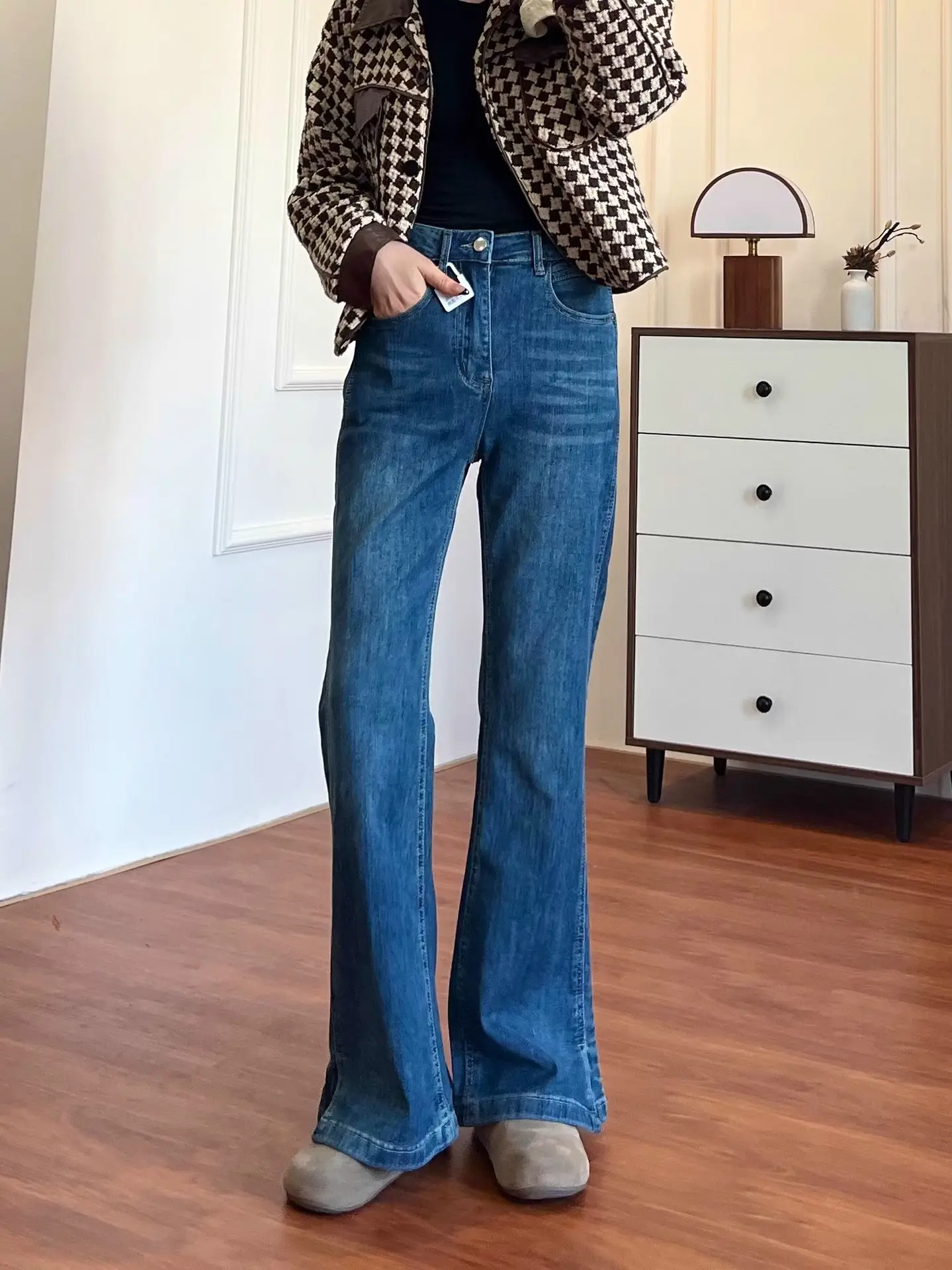 Dark Blue Split Micro-Lare Jeans Women Slim Fit High Waist — feature 12
