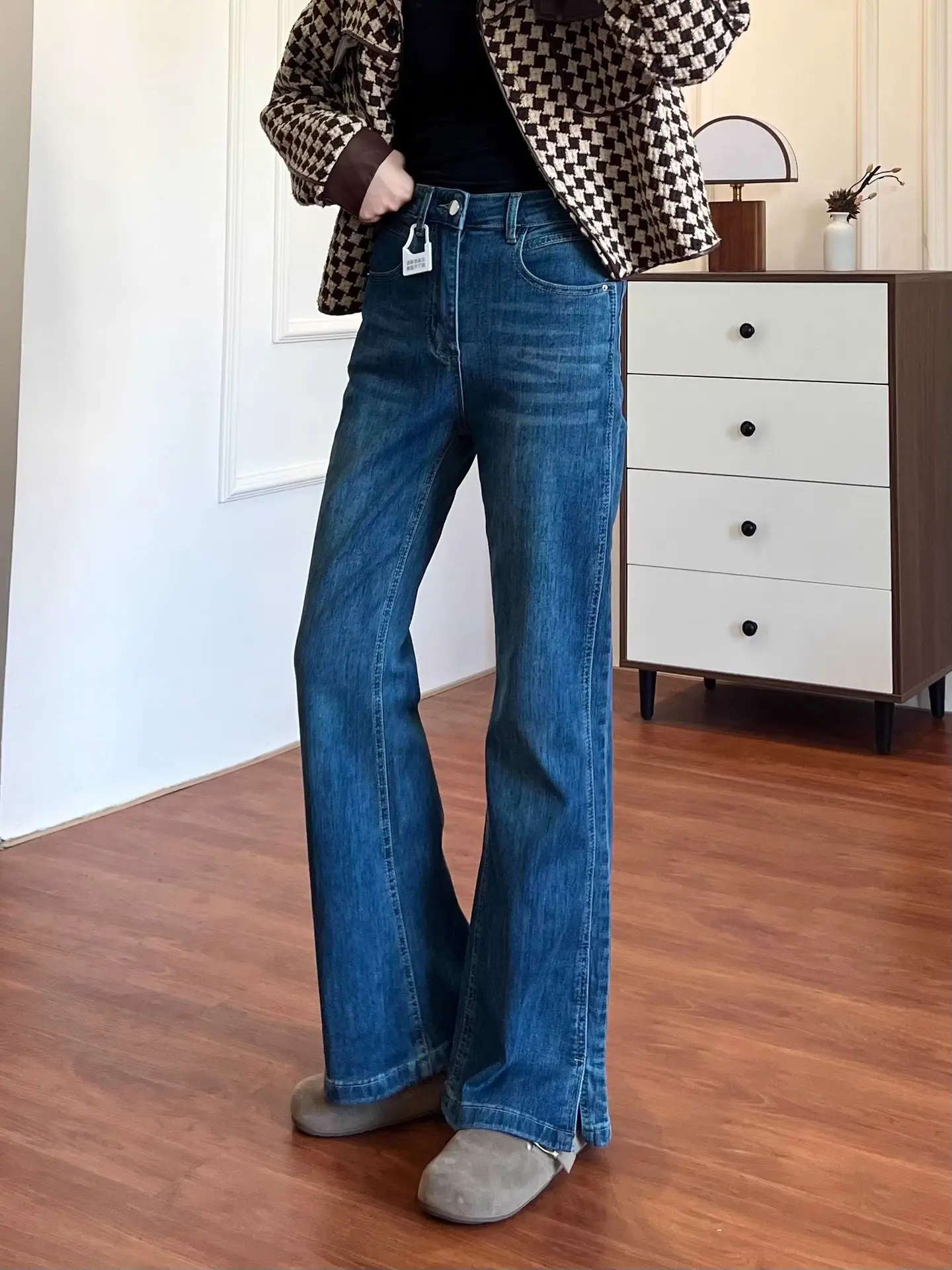 Dark Blue Split Micro-Lare Jeans Women Slim Fit High Waist — feature 14