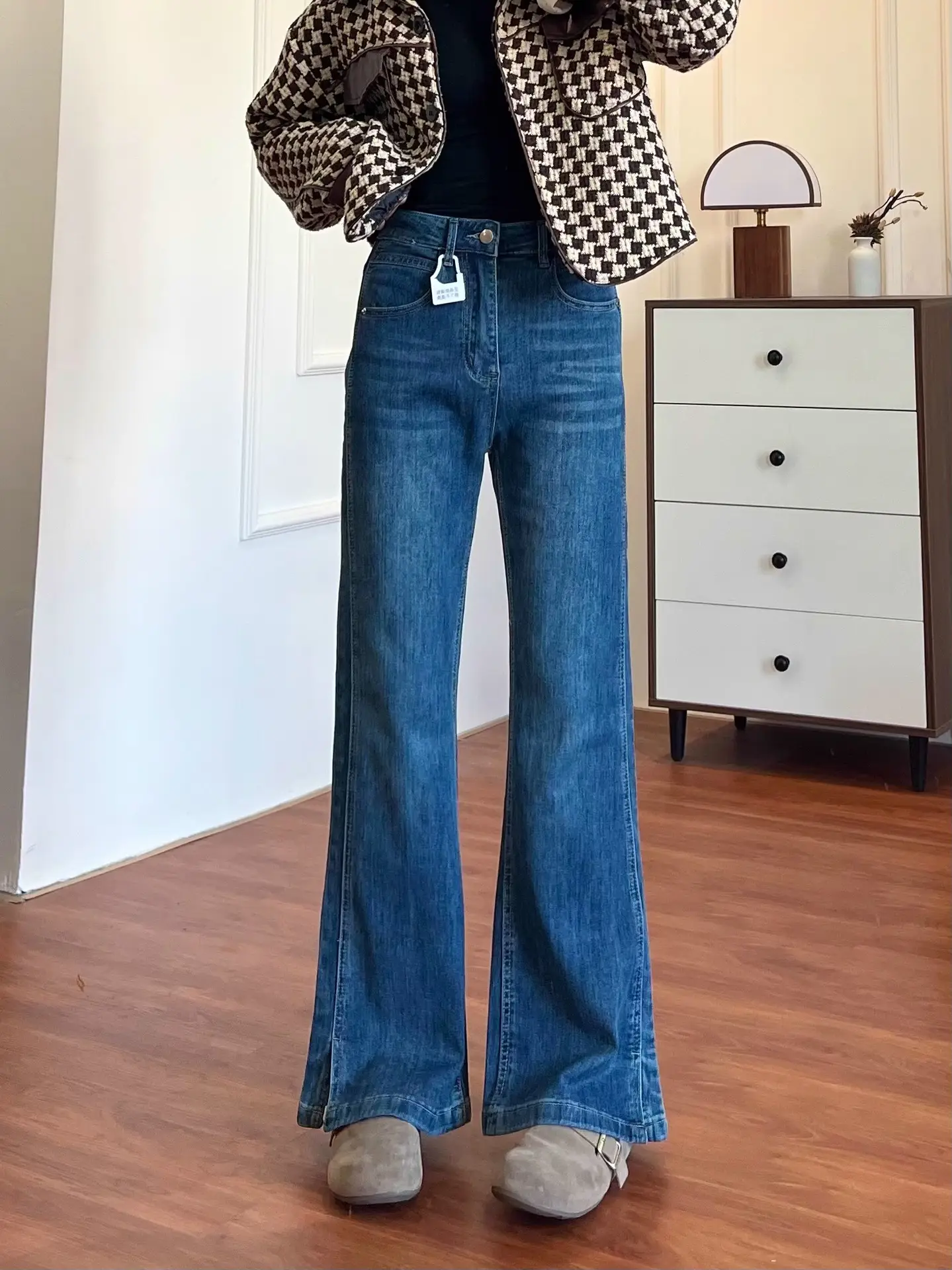Dark Blue Split Micro-Lare Jeans Women Slim Fit High Waist — feature 2