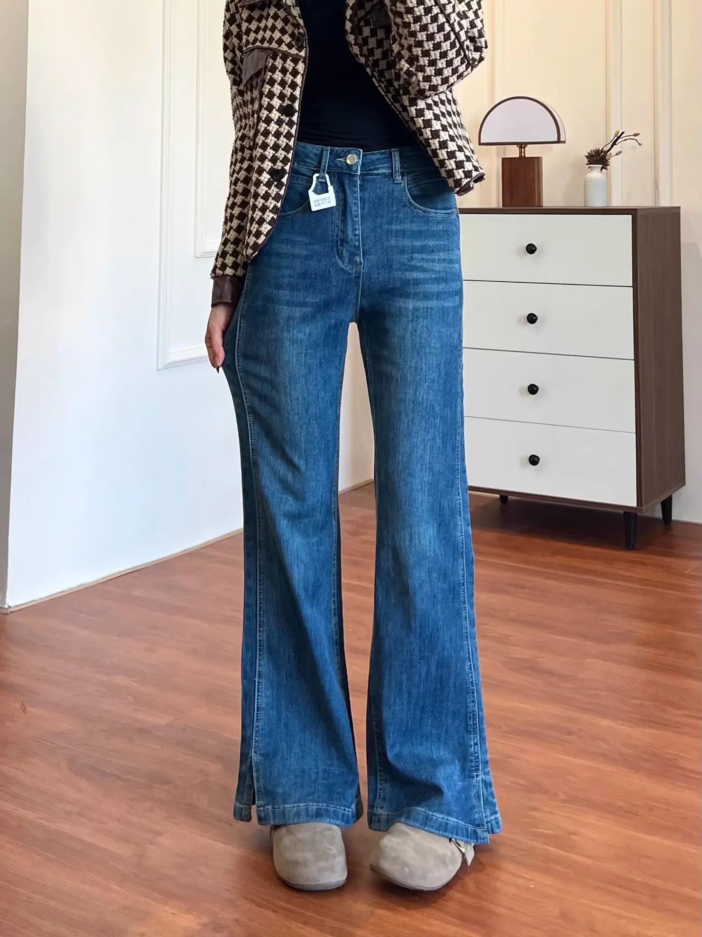 Dark Blue Split Micro-Lare Jeans Women Slim Fit High Waist — feature 4