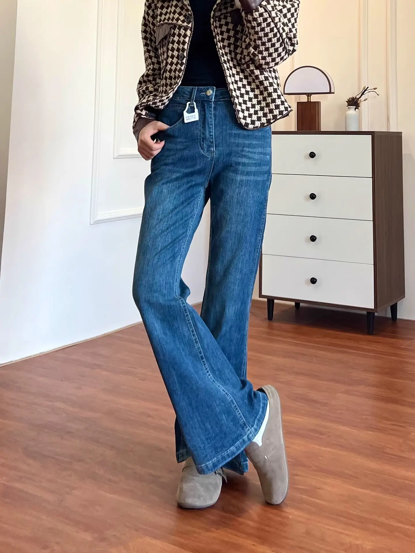 Dark Blue Split Micro-Lare Jeans Women Slim Fit High Waist — feature 6