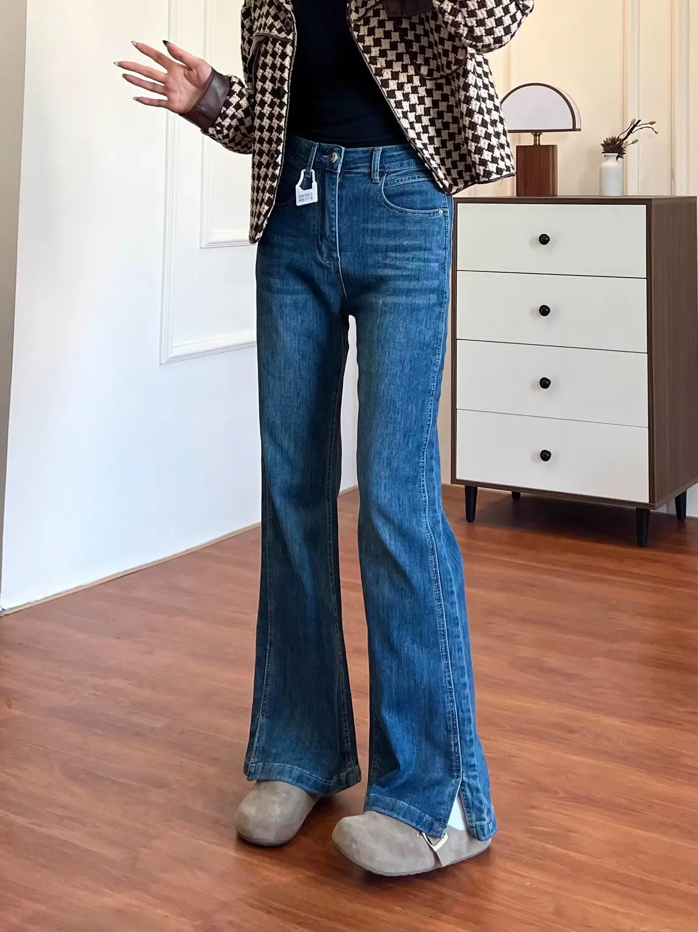 Dark Blue Split Micro-Lare Jeans Women Slim Fit High Waist — feature 8