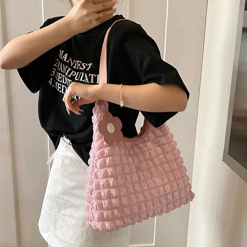 White Ruffled Shoulder Bag for Women Casual Trendy Handbag - Image 8