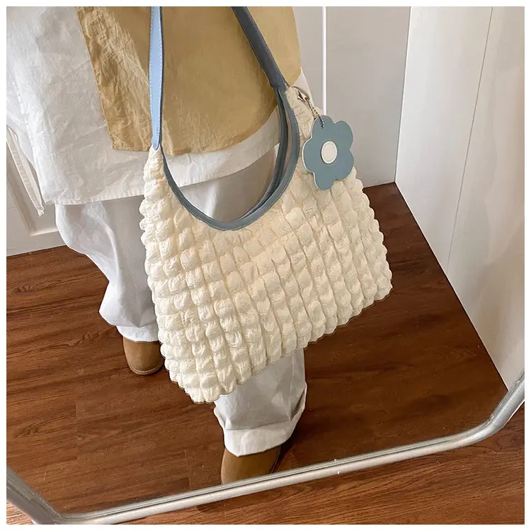 White Ruffled Shoulder Bag for Women Casual Trendy Handbag — feature 13