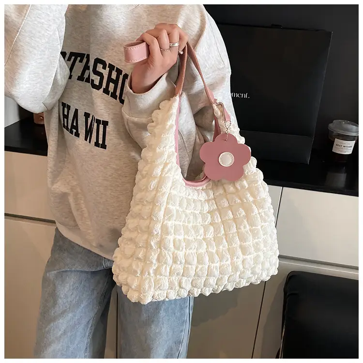 White Ruffled Shoulder Bag for Women Casual Trendy Handbag — feature 20
