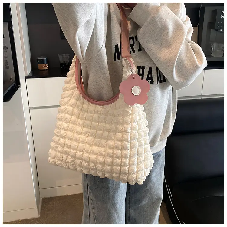 White Ruffled Shoulder Bag for Women Casual Trendy Handbag — feature 24