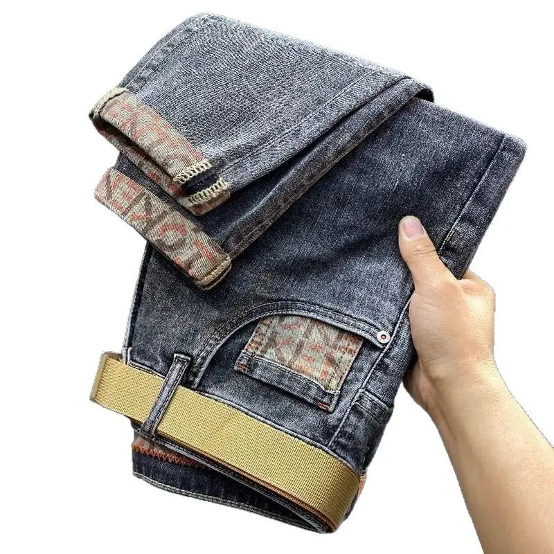 Men's 2025 Thin Belted Grey Denim Jeans - Image 6