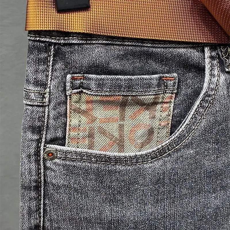 Men's 2025 Thin Belted Grey Denim Jeans — feature 1