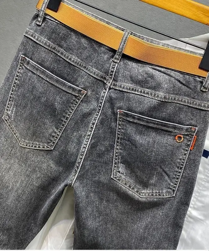 Men's 2025 Thin Belted Grey Denim Jeans — feature 8