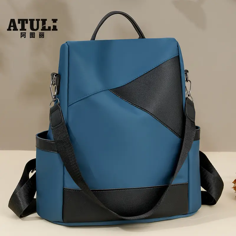 Women's Pink Black Leather Backpack with Shoulder Strap - Image 8