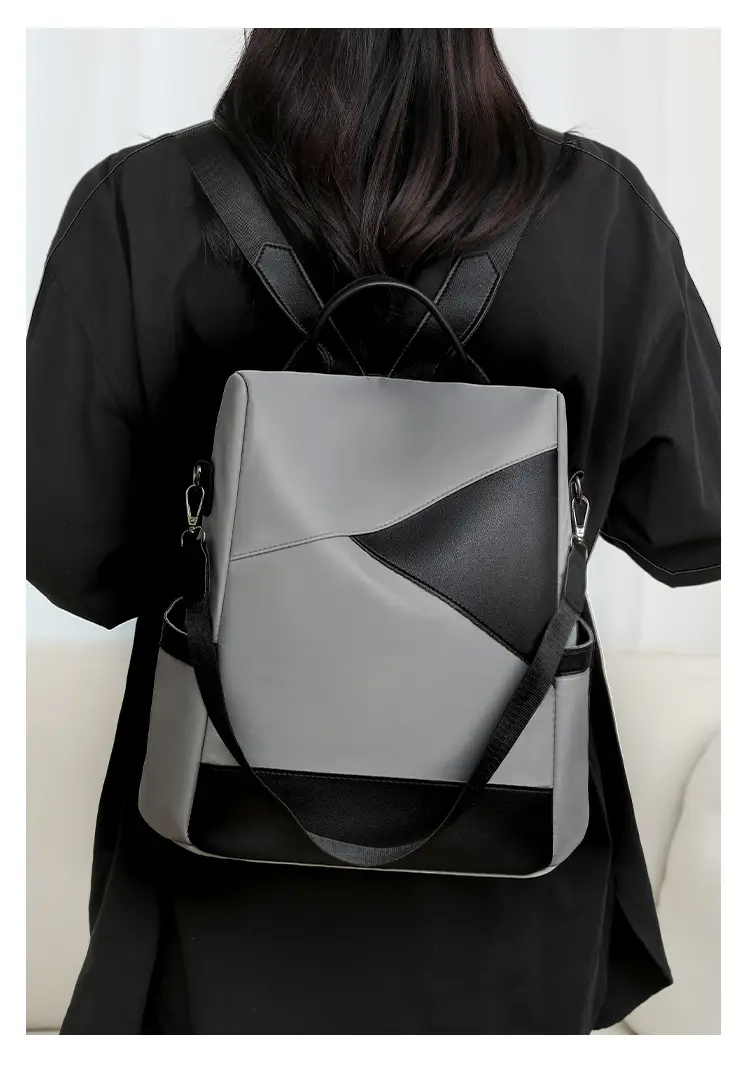 Women's Pink Black Leather Backpack with Shoulder Strap — feature 16