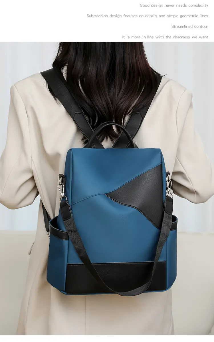Women's Pink Black Leather Backpack with Shoulder Strap — feature 19