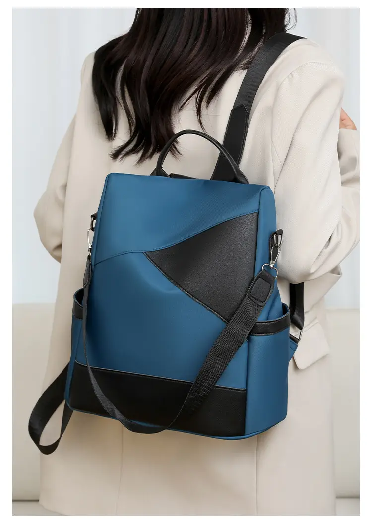 Women's Pink Black Leather Backpack with Shoulder Strap — feature 20