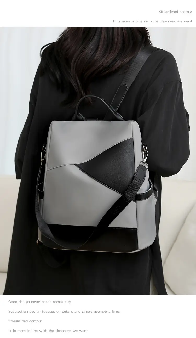 Women's Pink Black Leather Backpack with Shoulder Strap — feature 23