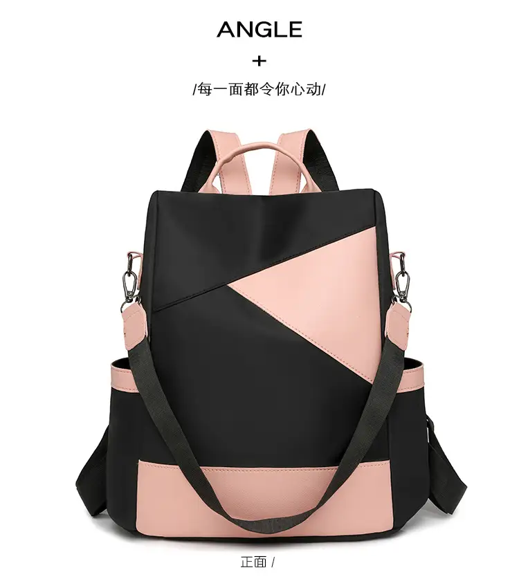 Women's Pink Black Leather Backpack with Shoulder Strap — feature 24