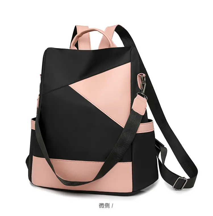Women's Pink Black Leather Backpack with Shoulder Strap — feature 25