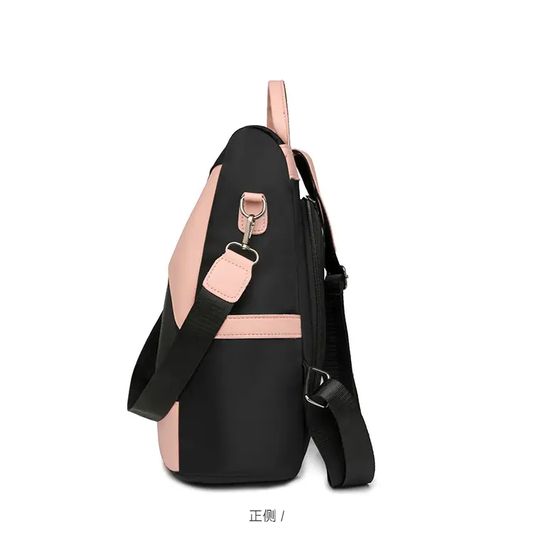 Women's Pink Black Leather Backpack with Shoulder Strap — feature 26