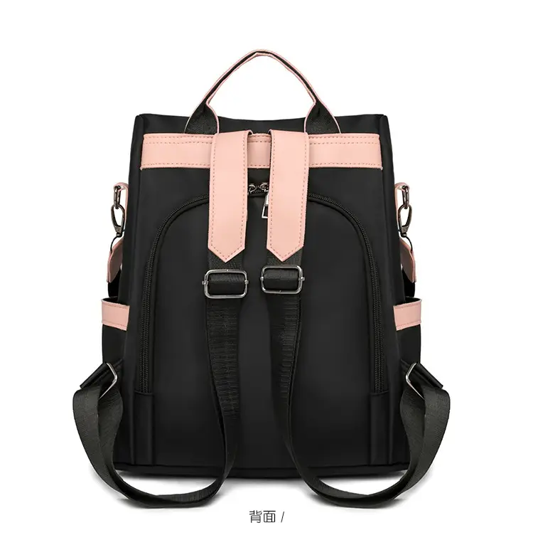 Women's Pink Black Leather Backpack with Shoulder Strap — feature 27