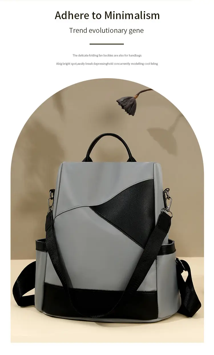 Women's Pink Black Leather Backpack with Shoulder Strap — feature 5