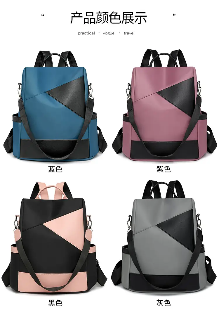 Women's Pink Black Leather Backpack with Shoulder Strap — feature 7