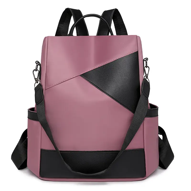Women's Pink Black Leather Backpack with Shoulder Strap - Image 4