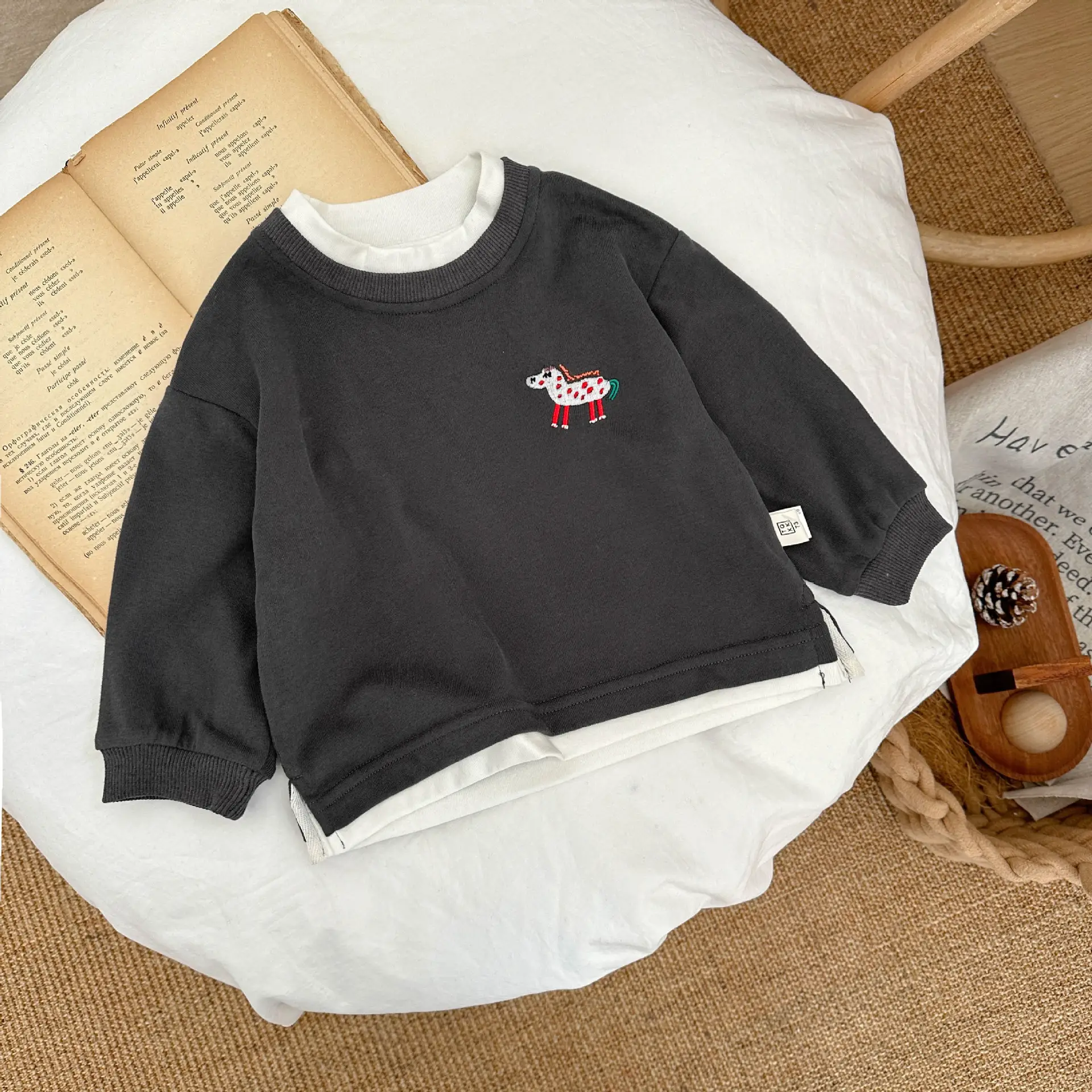 Boy's Black Cotton Long Sleeve Sweater 2025 - Image 2