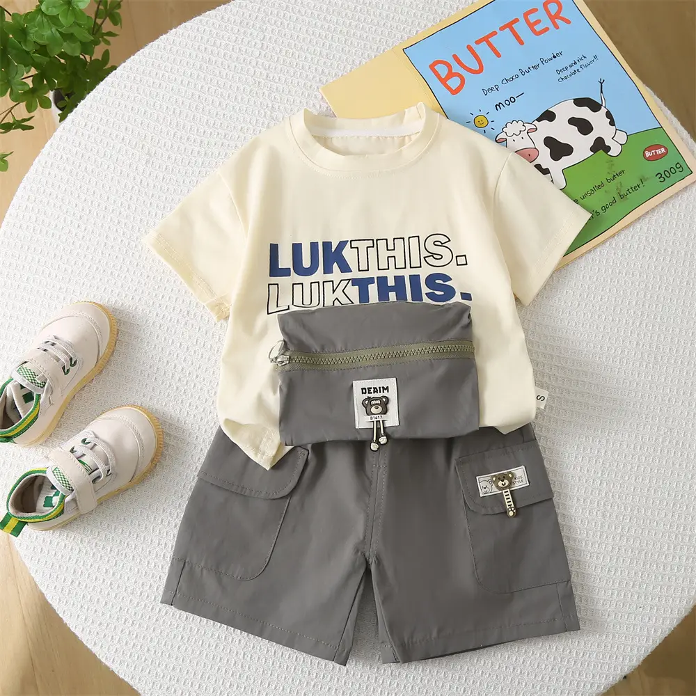 Boys Summer 2-5Yr English Pocket T-Shirt Shorts Set — feature 1