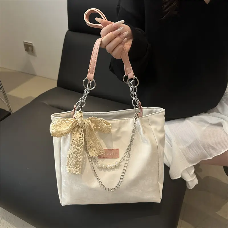 Women's White Lace Shoulder Tote Bag 2025