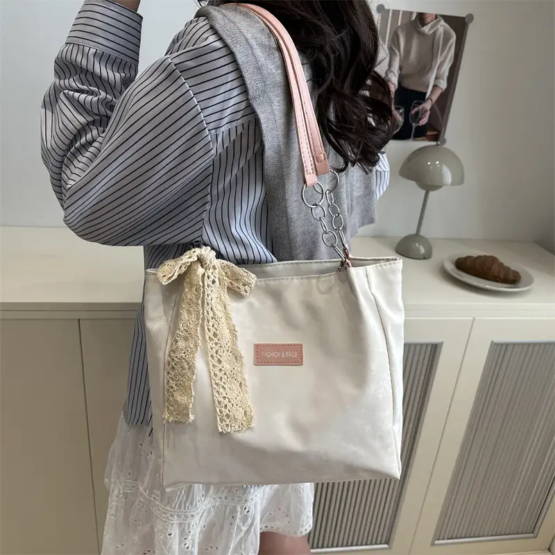Women's White Lace Shoulder Tote Bag 2025