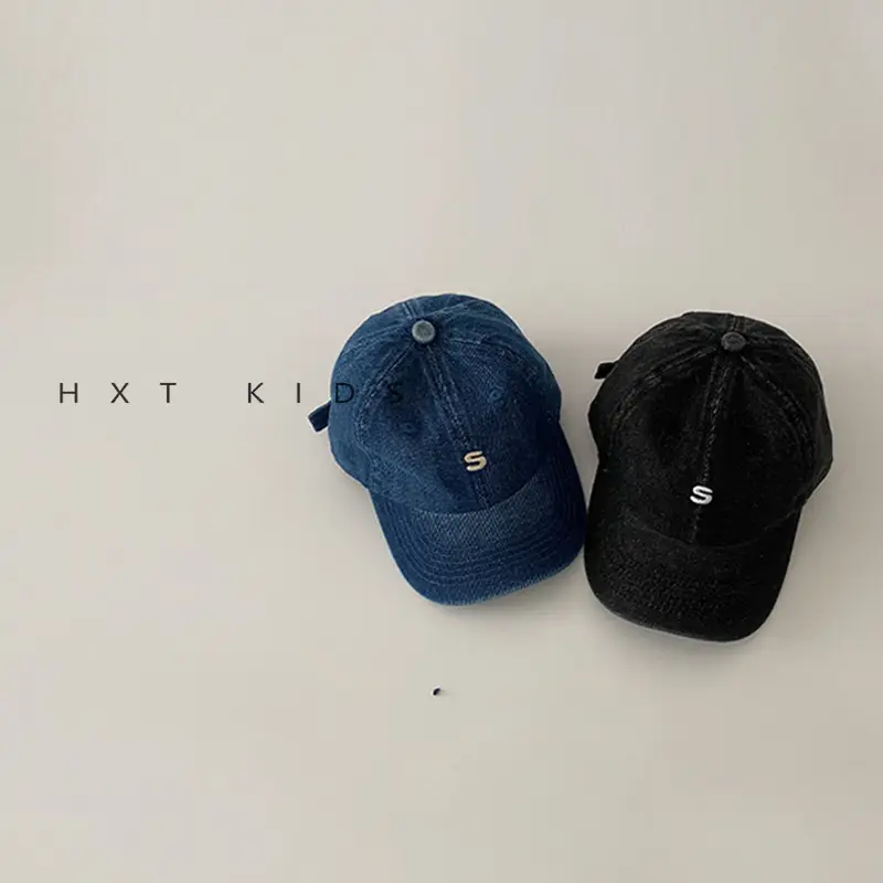 Children's Denim Sunshade Cap with Letter Embroidery - Image 4