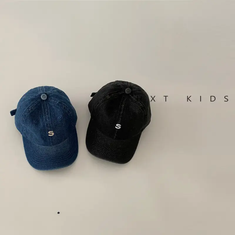 Children's Denim Sunshade Cap with Letter Embroidery - Image 5