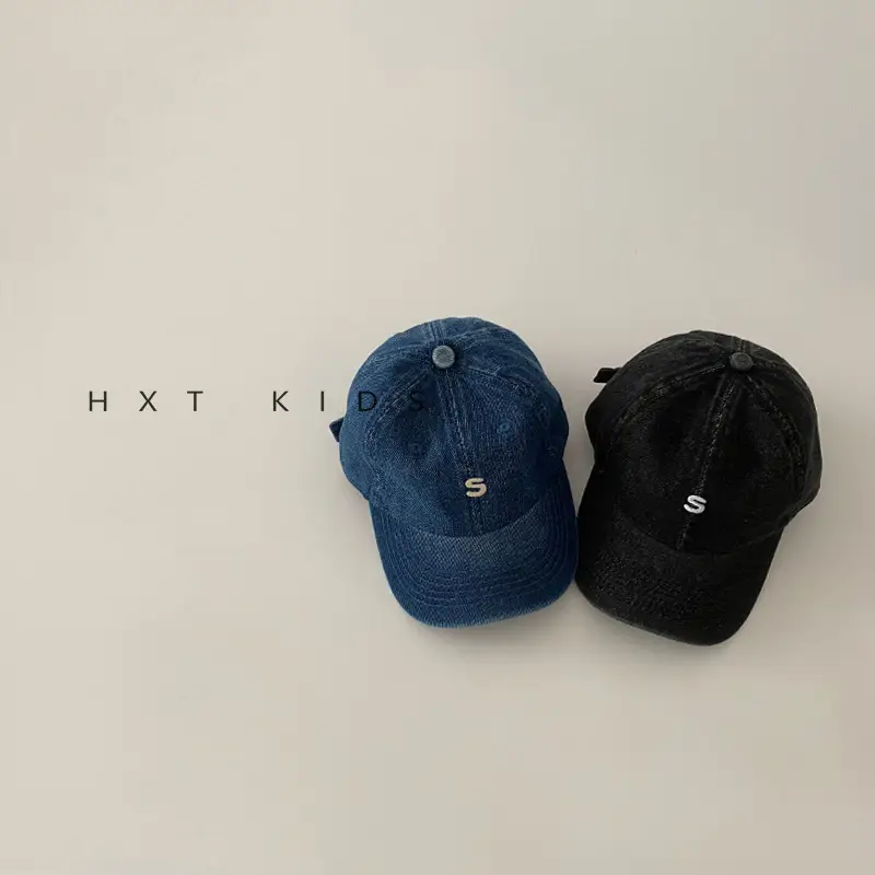 Children's Denim Sunshade Cap with Letter Embroidery - Image 6