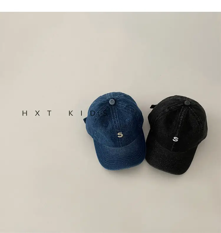 Children's Denim Sunshade Cap with Letter Embroidery — feature 3