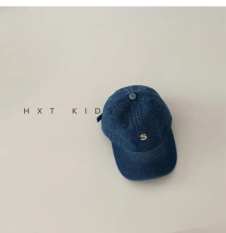 Children's Denim Sunshade Cap with Letter Embroidery — feature 5