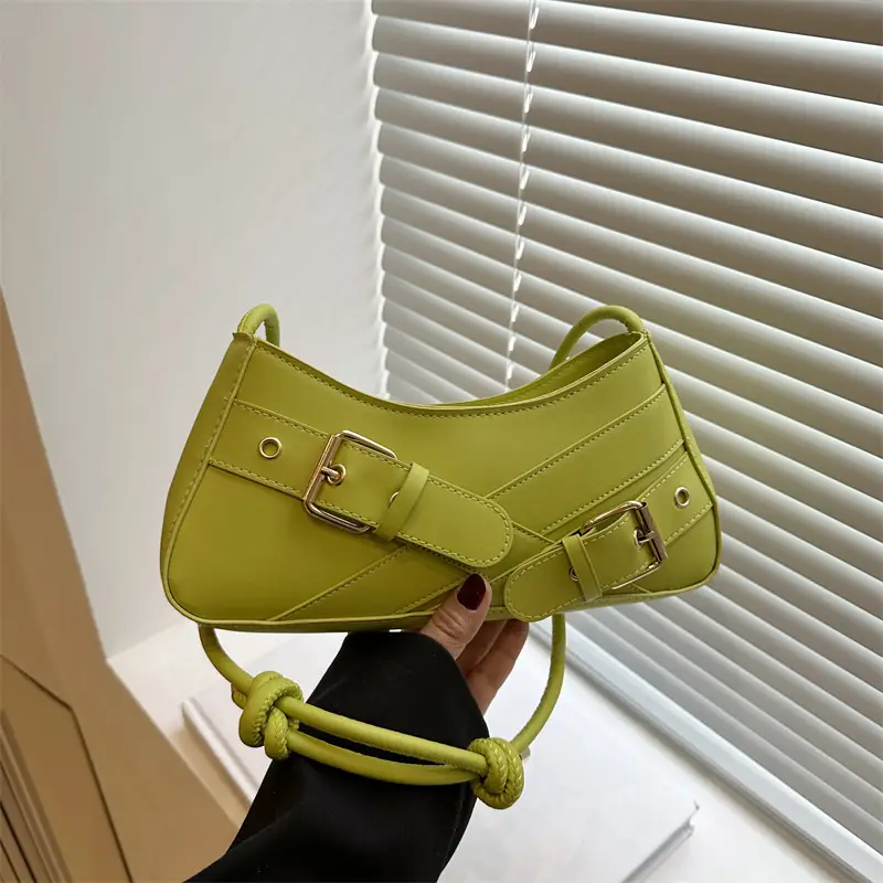 Women's Beige Wax Leather Shoulder Bag with Buckle Strap - Image 11