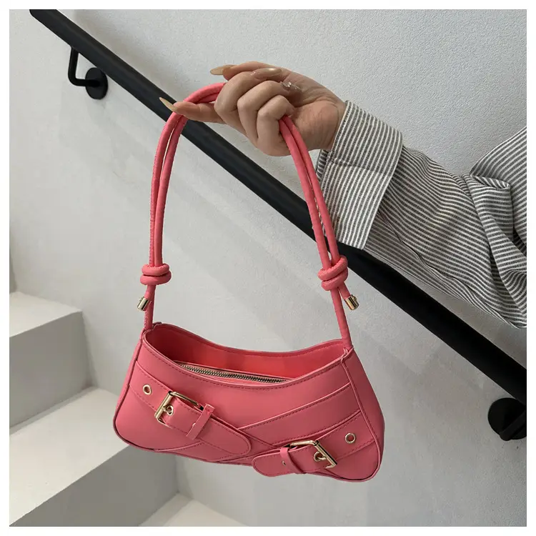 Women's Beige Wax Leather Shoulder Bag with Buckle Strap — feature 13