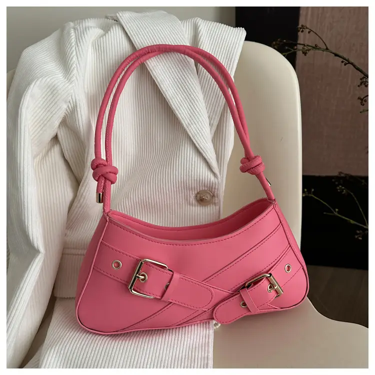 Women's Beige Wax Leather Shoulder Bag with Buckle Strap — feature 23