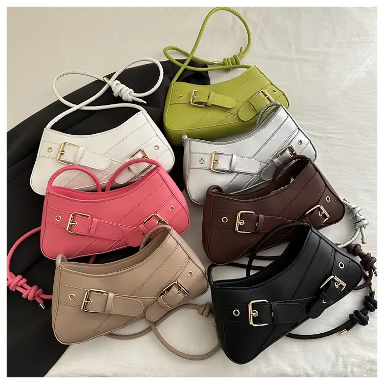 Women's Beige Wax Leather Shoulder Bag with Buckle Strap — feature 28