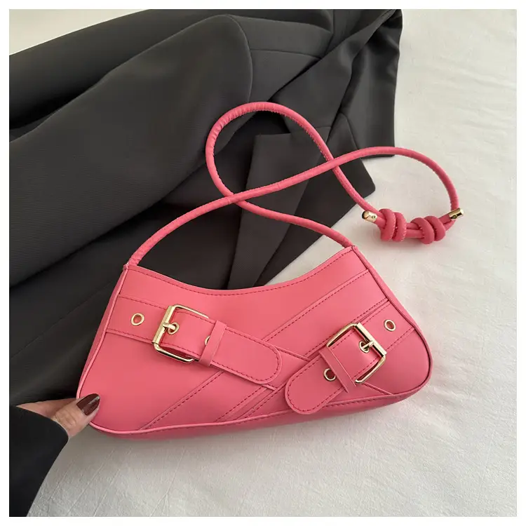 Women's Beige Wax Leather Shoulder Bag with Buckle Strap - Image 5