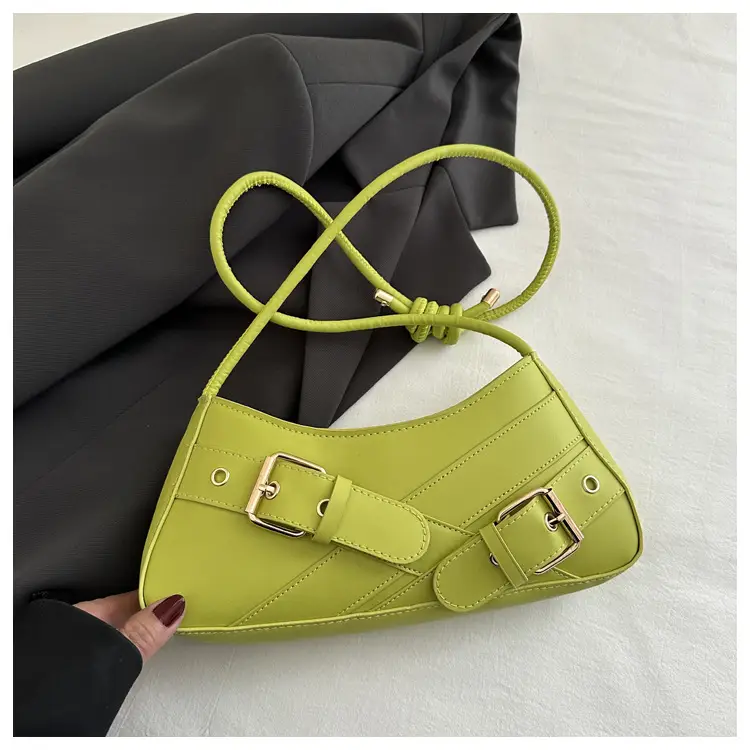 Women's Beige Wax Leather Shoulder Bag with Buckle Strap - Image 7