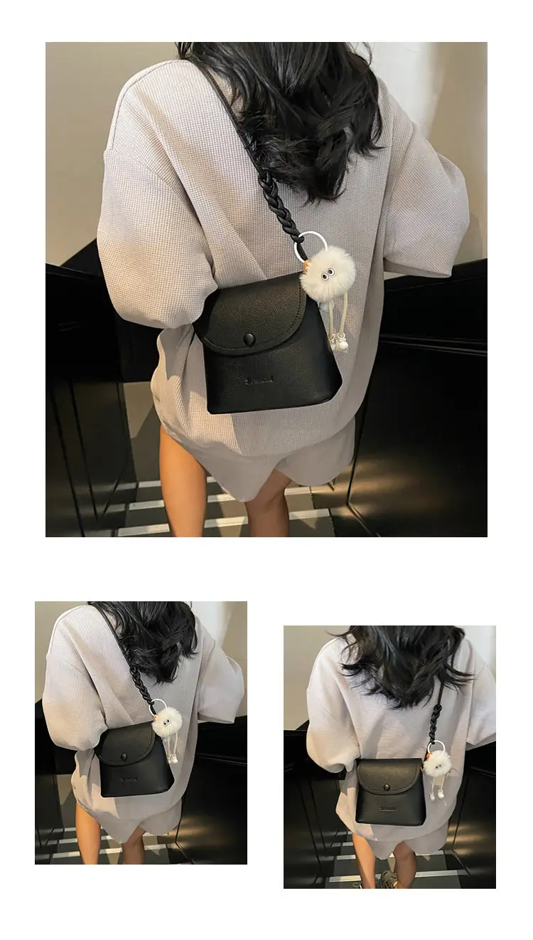 Women's White Square Crossbody Bag with Fur Pom Pom — feature 13