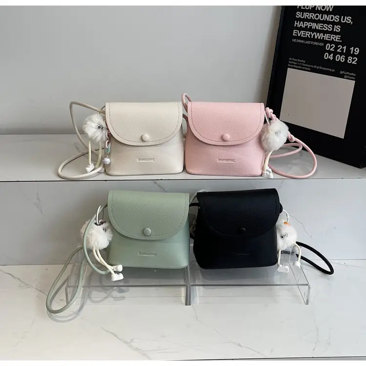 Women's White Square Crossbody Bag with Fur Pom Pom — feature 15